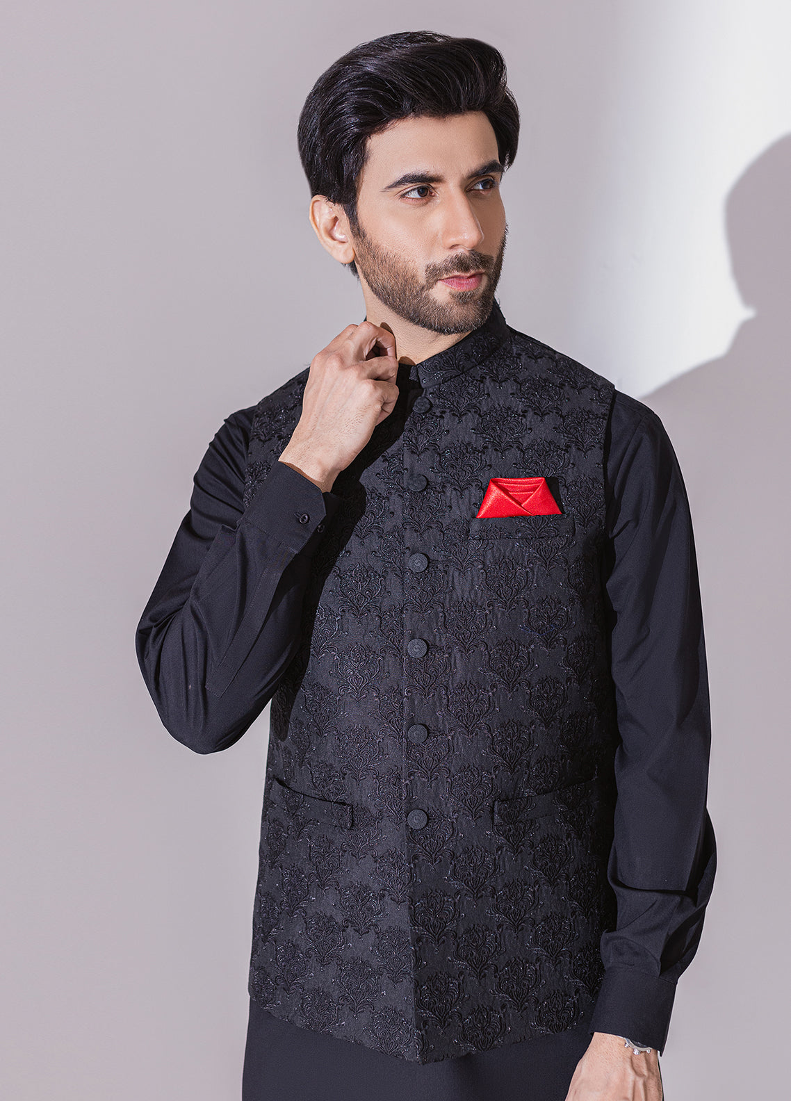 Black Full Embroidered Waistcoat