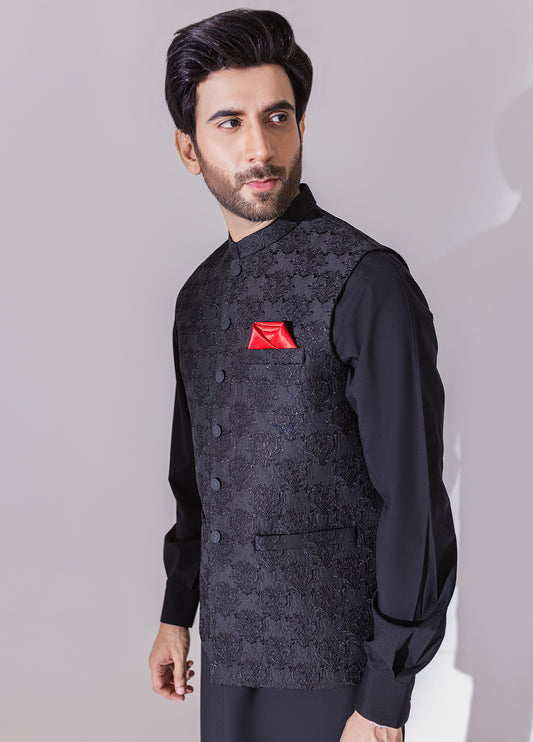 Black Full Embroidered Waistcoat