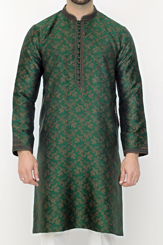 Green casual kurta for men