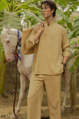 Sand Brown Linen Tunic Co-ord Set