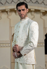 Off White Gold Vine Embroidered Prince Coat S8P-6