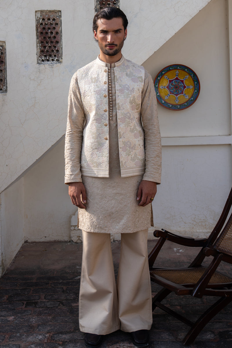 Champagne Gold Embroidered Waist Coat S8W-12