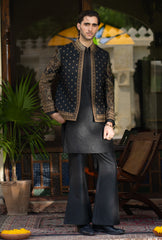 Black Gold Regal Embroidered Prince Coat S8P-1