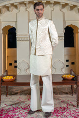 Cream Gold Embroidered Prince Coat S8P-4
