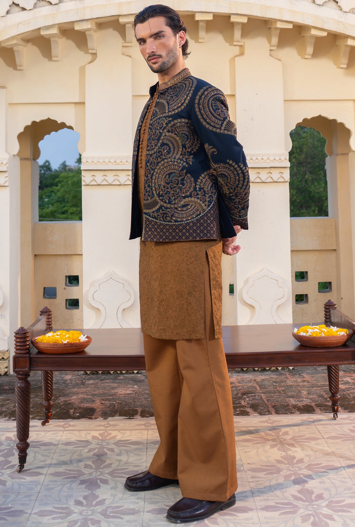 Intense Blue Gold Embroidered Prince Coat S8P-3