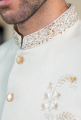 Off White Gold Vine Embroidered Prince Coat S8P-6