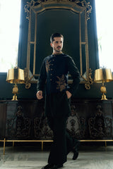 Blue Gold Embroidered Waistcoat W-6063
