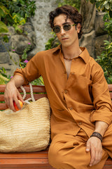 Caramel Linen 3 Pockets Co-ord Set