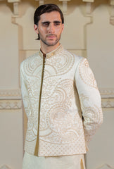 Cream Gold Embroidered Prince Coat S8P-4