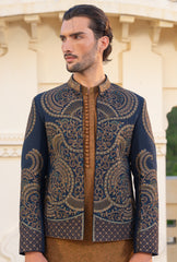Intense Blue Gold Embroidered Prince Coat S8P-3