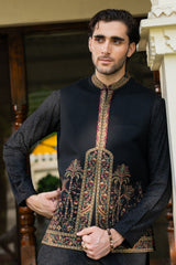 Black Kalamkaar Embroidered Waist Coat S8W-17