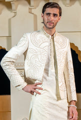 Cream Gold Embroidered Prince Coat S8P-4