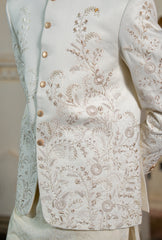 Off White Gold Vine Embroidered Prince Coat S8P-6