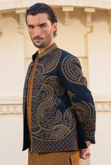 Intense Blue Gold Embroidered Prince Coat S8P-3