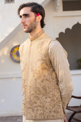 Beige Imperial Vine Embroidered Waist Coat S8W-9