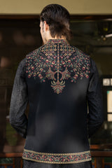 Black Kalamkaar Embroidered Waist Coat S8W-17