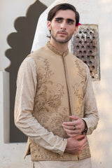 Beige Imperial Vine Embroidered Waist Coat S8W-9