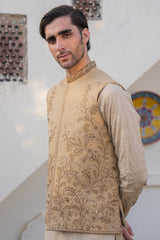 Beige Imperial Vine Embroidered Waist Coat S8W-9