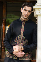 Black Kalamkaar Embroidered Waist Coat S8W-17