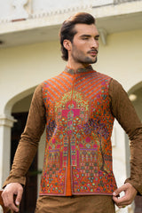 Rust Mughal Arch Embroidered Waist Coat S8W-19