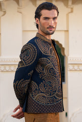 Intense Blue Gold Embroidered Prince Coat S8P-3
