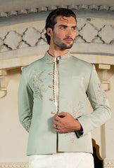 Mint Green Floral Bunch Embroidered Prince Coat S8P-5