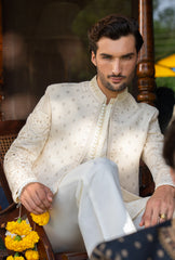 Pearl White Regal Embroidered Prince Coat S8P-2