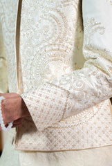Cream Gold Embroidered Prince Coat S8P-4