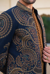 Intense Blue Gold Embroidered Prince Coat S8P-3