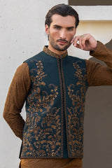 Green Imperial Vine Embroidered Waist Coat S8W-10