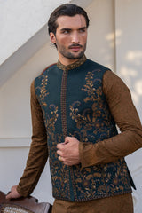 Green Imperial Vine Embroidered Waist Coat S8W-10