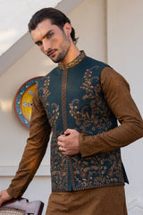 Green Imperial Vine Embroidered Waist Coat S8W-10