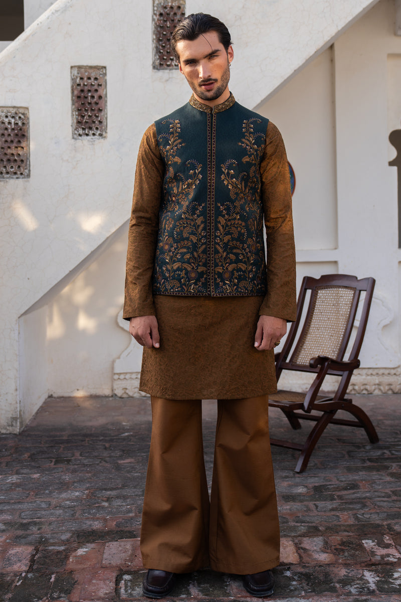 Green Imperial Vine Embroidered Waist Coat S8W-10