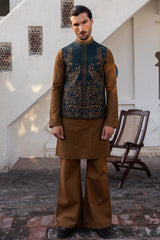 Green Imperial Vine Embroidered Waist Coat S8W-10