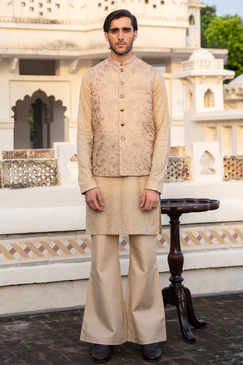 Rose Gold Floral Embroidered Waist Coat S8W-8