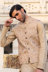 Rose Gold Floral Embroidered Waist Coat S8W-8