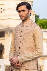 Rose Gold Floral Embroidered Waist Coat S8W-8