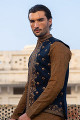 Royal Blue Placket Embroidered Waist Coat S8W-7