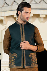 Bottle Green Corner Embroidered Waist Coat S8W-6