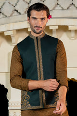 Bottle Green Corner Embroidered Waist Coat S8W-6