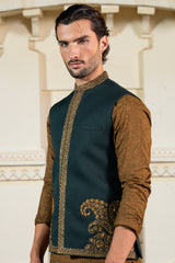 Bottle Green Corner Embroidered Waist Coat S8W-6