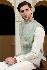 Mint Green Placket Embroidered Waist Coat S8W-5