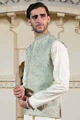 Mint Green Placket Embroidered Waist Coat S8W-5