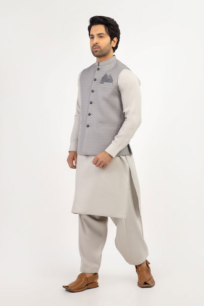 Men Shalwar Kameez With Waistcoat White / Grey - Stylish Garments