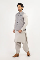 Men Shalwar Kameez With Waistcoat White / Grey - Stylish Garments