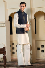 Ink Blue Corner Embroidered Waist Coat S8W-4
