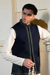 Ink Blue Corner Embroidered Waist Coat S8W-4