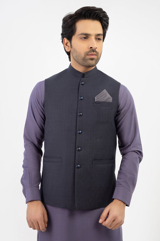 Men Shalwar Kameez With Waistcoat  Purple / Black - Stylish Garments