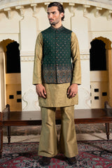Forest Green Paisley Embroidered Waist Coat S8W-3