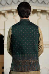 Forest Green Paisley Embroidered Waist Coat S8W-3